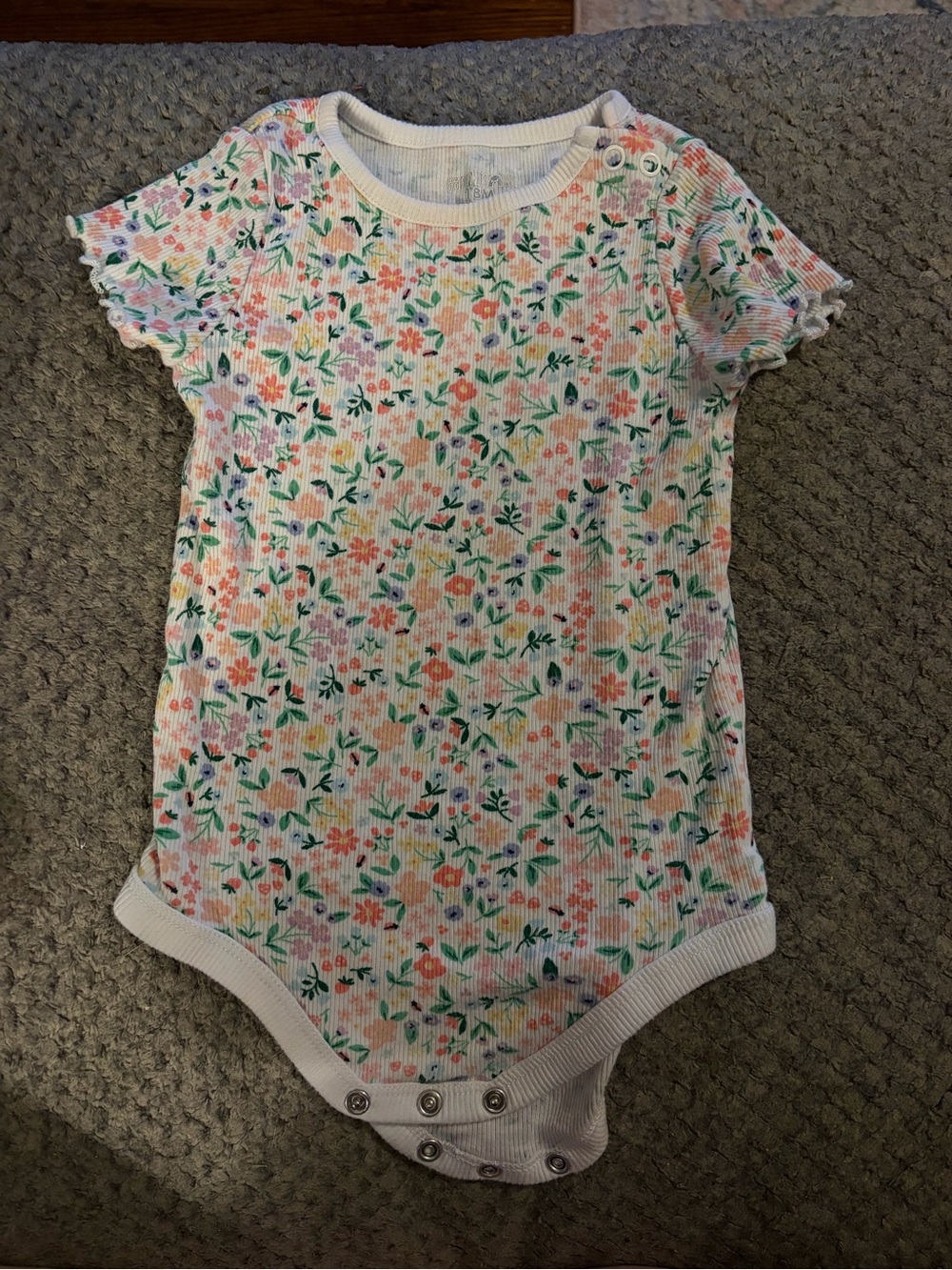 Carter's White Ribbed Short-Sleeve Floral Baby One-Piece